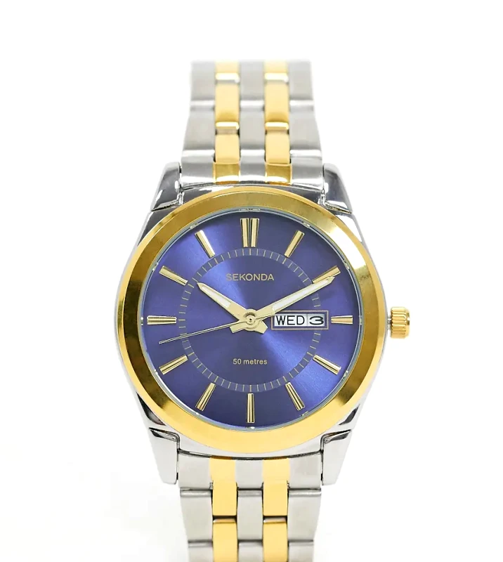 Sekonda Sekonda bracelet watch in mixed metal with blue dial-Silver