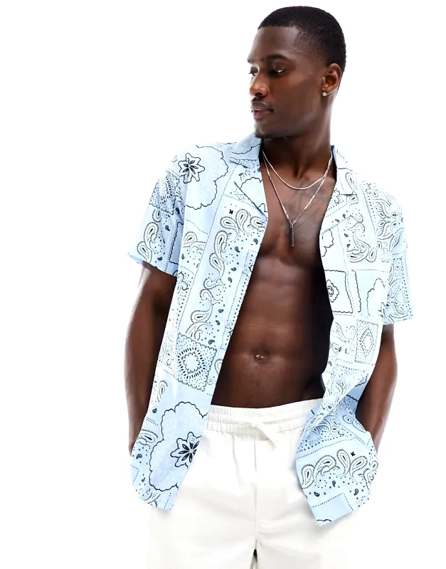 Another Influence Another Influence beach shirt co ord in pale blue paisley