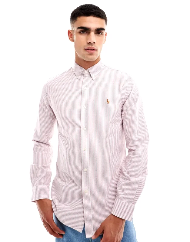 Polo Ralph Lauren Polo Ralph Lauren icon logo slim fit stripe oxford shirt in burgundy/white-Red