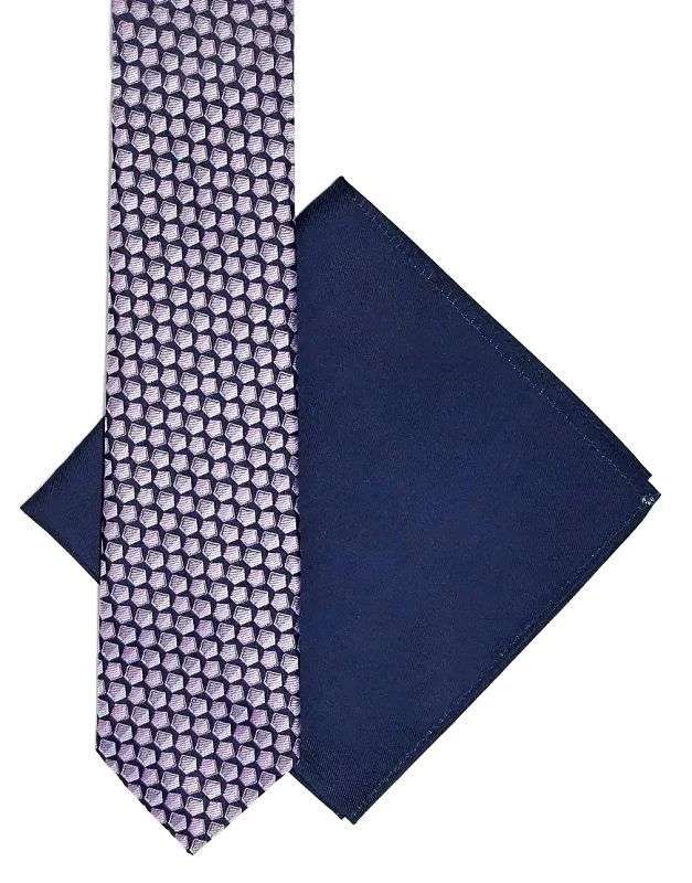 ASOS DESIGN ASOS DESIGN slim tie and pocket square in pink and navy geo-Multi