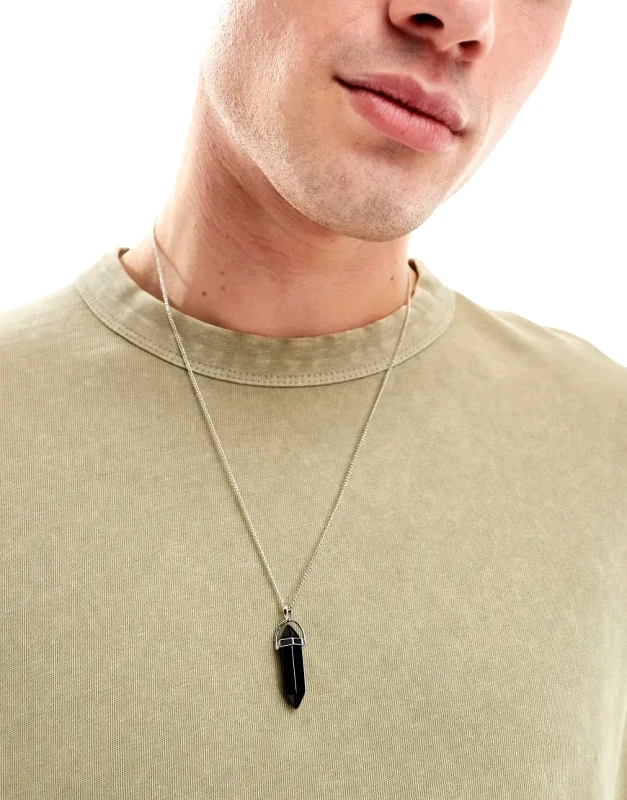 FADED FUTURE Faded Future natural stone long pendant necklace in silver