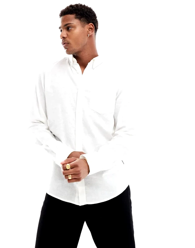 French Connection French Connection linen long sleeve smart shirt in white