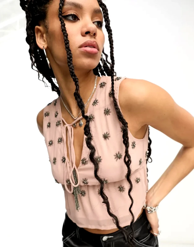 Raga Raga Seeing Stars embellished crop top co-ord in pink