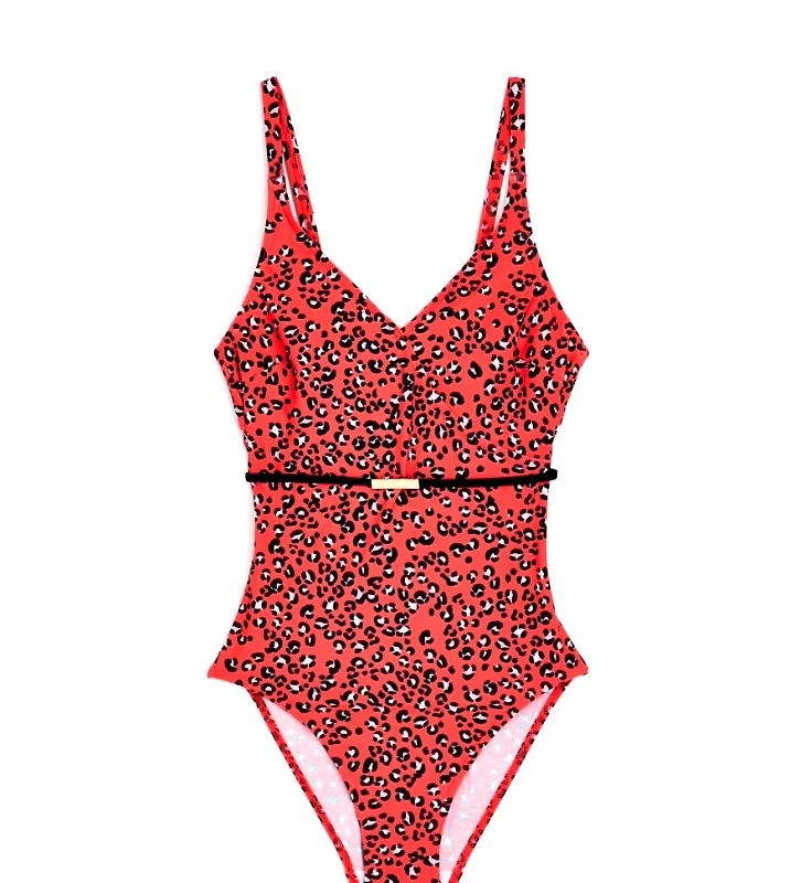 Figleaves Figleaves Tall swimsuit with belt detail in red leopard