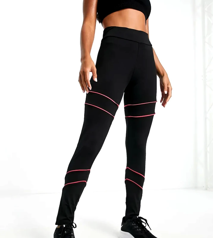 Threadbare Threadbare Fitness Petite gym leggings with contrast piping in black