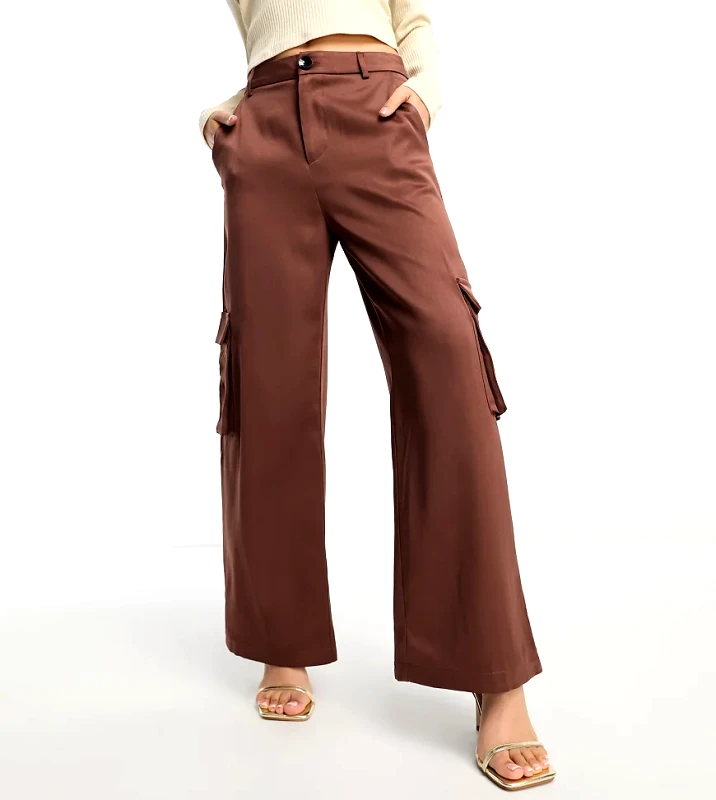 Urban Threads Petite Urban Threads Petite wide leg cargo trousers in chocolate brown
