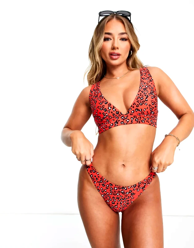 Figleaves Figleaves brazilian bikini bottom in red leopard print