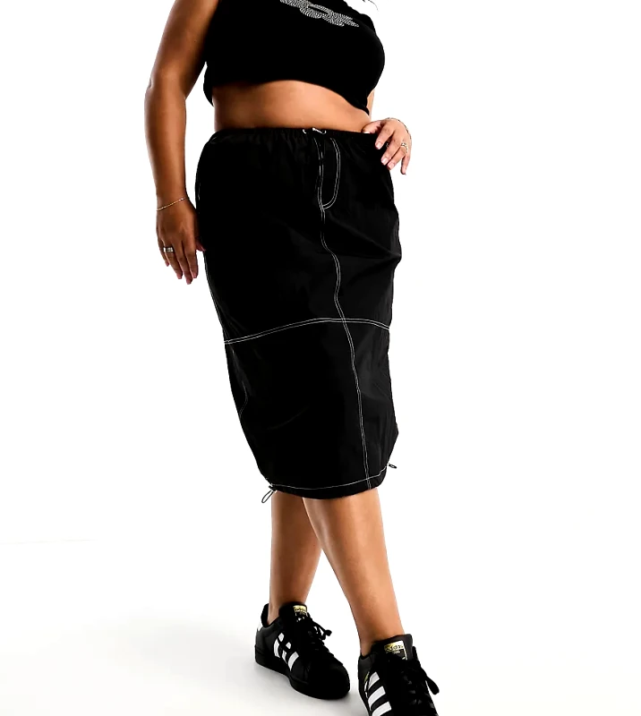 Heartbreak Plus Heartbreak Plus parachute midi skirt with contrast stitch in black