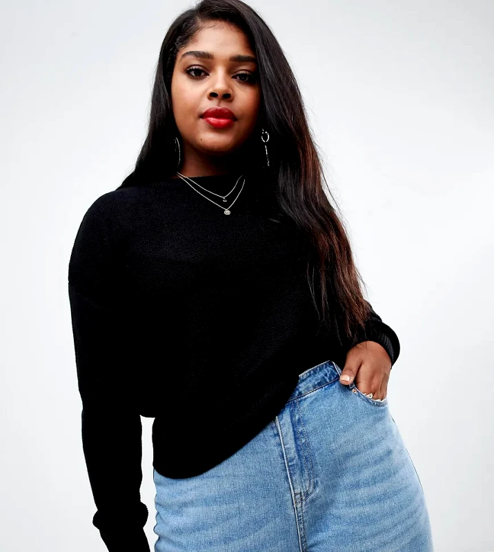 Brave Soul Brave Soul Plus boxy scoop neck jumper-Black