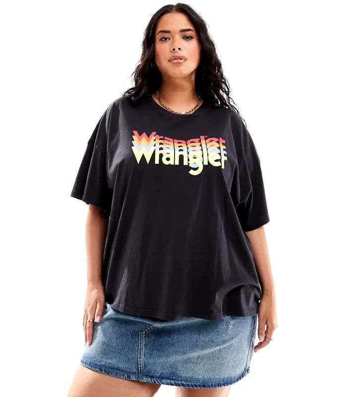 Wrangler Plus Wrangler plus retro logo girlfriend tee in faded black