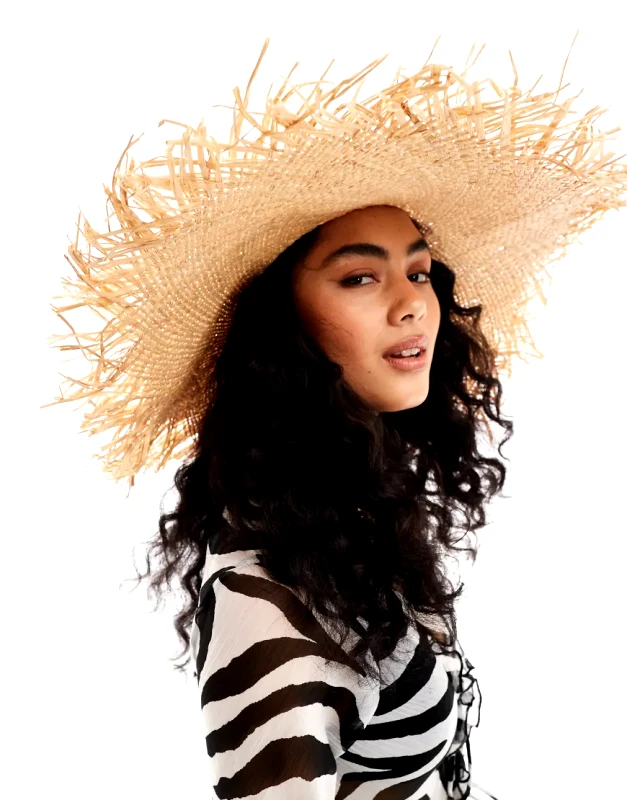 Accessorize Accessorize raw edge wide brim hat in natural-Neutral