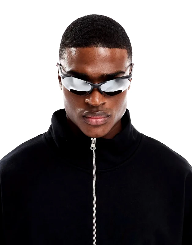 ASOS DESIGN ASOS DESIGN racer sunglasses with mirrored lens-Black