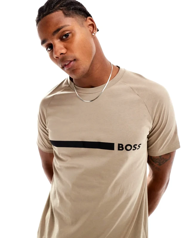 BOSS Bodywear Boss slim fit beach t-shirt in brown