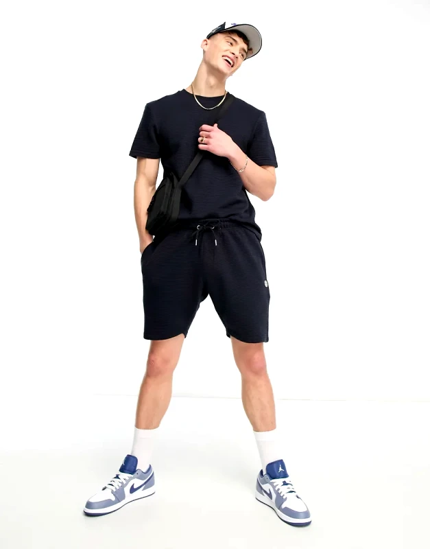 Le Breve Le Breve co-ord drop needle cord t-shirt in navy