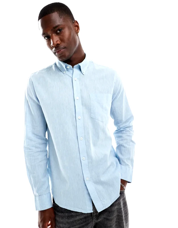 Ben Sherman Ben Sherman long sleeve linen shirt in light blue