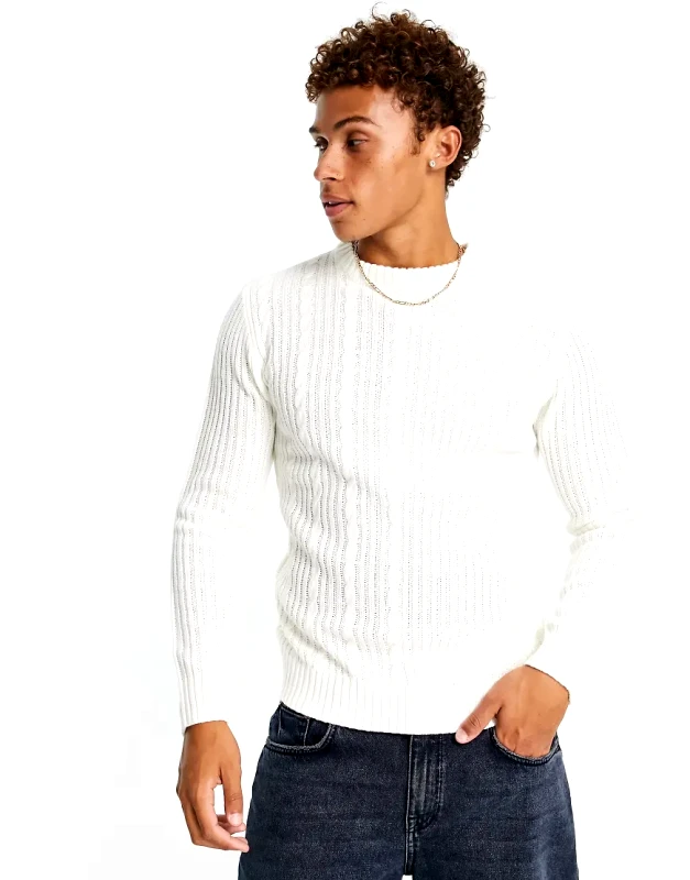 Le Breve Le Breve split jacquard knit jumper in ecru-White