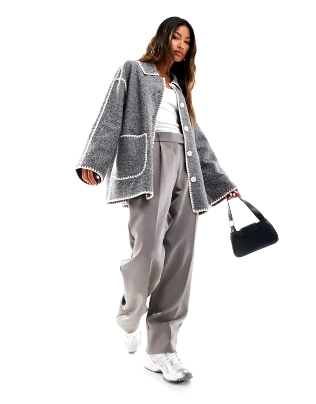 In The Style In The Style longline contrast stitch jacket in grey