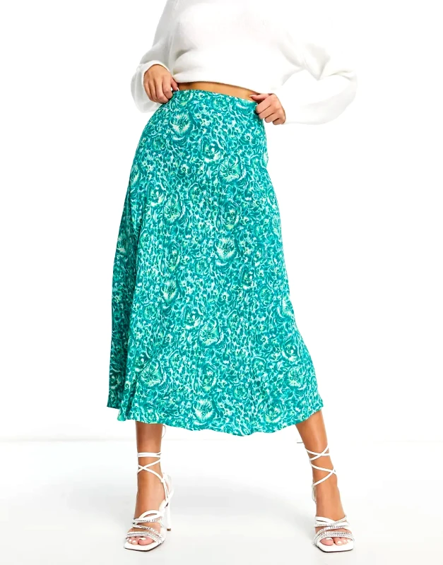 Whistles Whistles bias cut midi skirt in green peony print