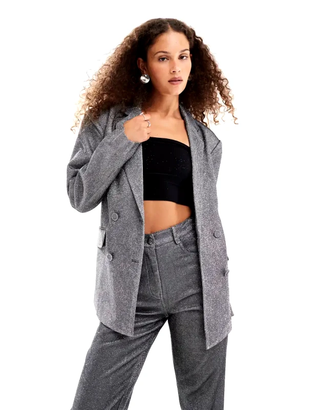 Amy Lynn Amy Lynn metallic box blazer in silver co-ord