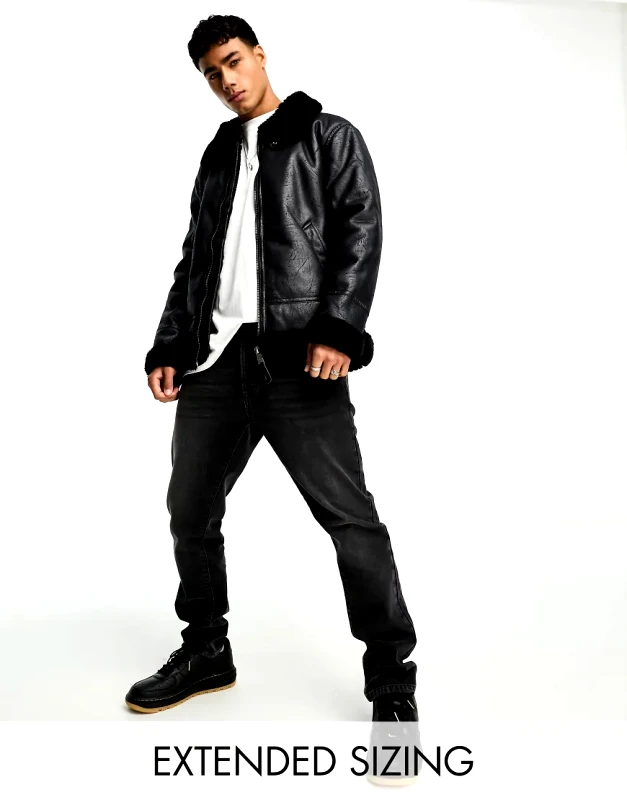 Alpha Industries Alpha Industries B3 faux leather shearling flight jacket in black
