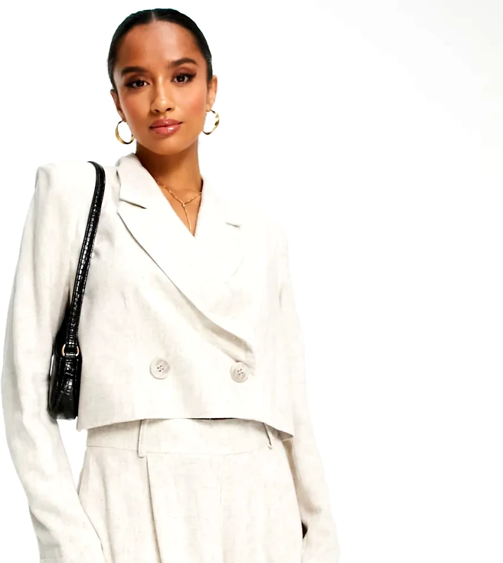 Flounce London Petite Flounce London Petite satin cropped blazer in beige co-ord-Neutral