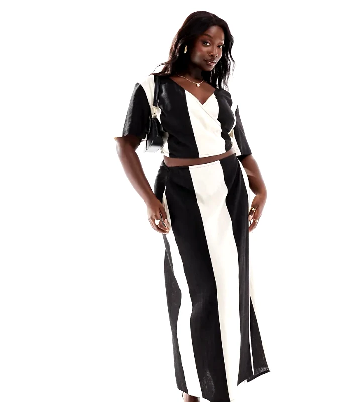 Pretty Lavish Curve Pretty Lavish Curve contrast wrap midaxi skirt co-ord in monochrome-Multi
