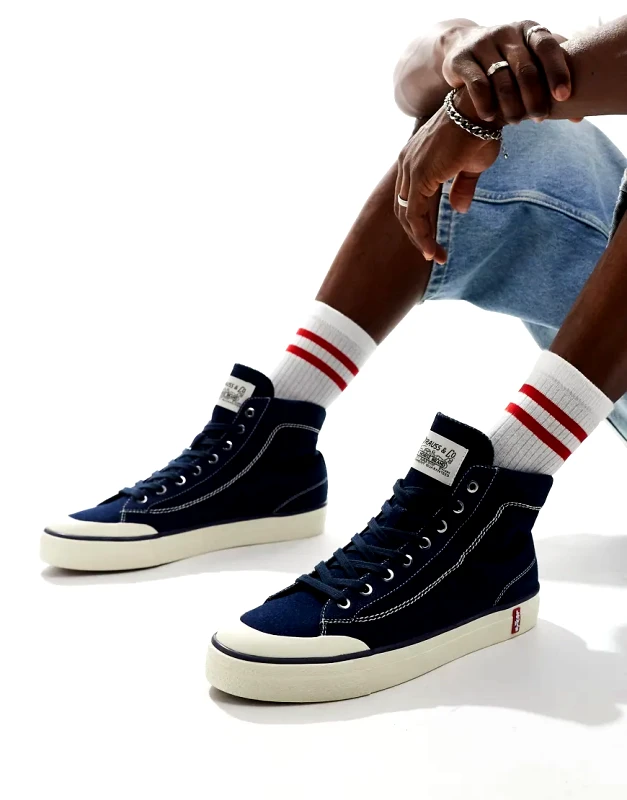 Levi's Levi's LS2 high top denim trainers with red tab logo in blue-Navy