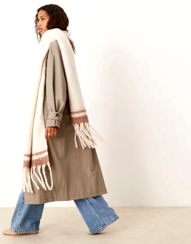 My Accessories My Accessories super soft oversized blanket scarf with stripe in cream-Multi