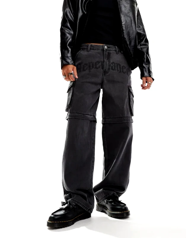 Liquor N Poker Liquor N Poker rapture baggy fit jeans with script detail in black wash