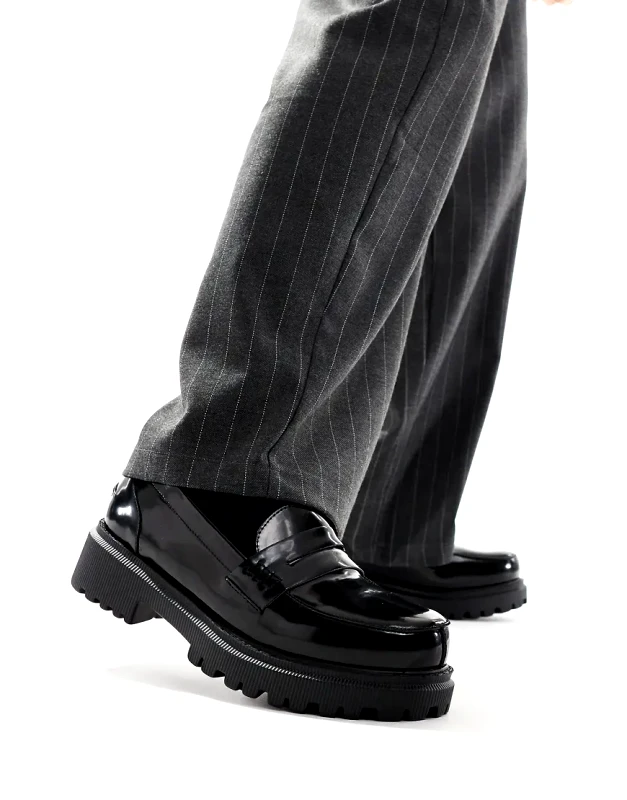 London Rebel X London Rebel X cleated sole chunky penny loafers in black