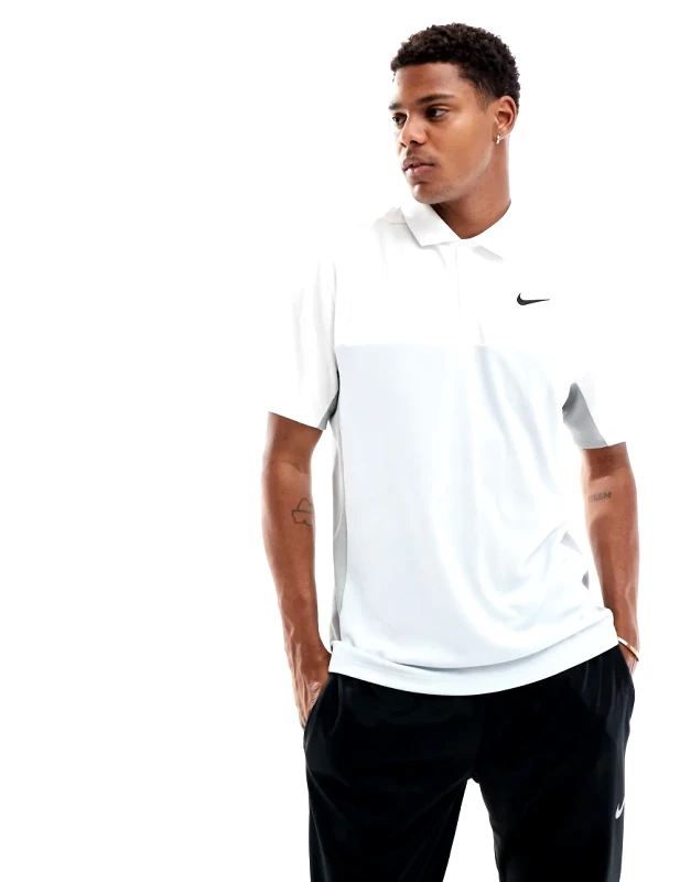 Nike Golf Nike Golf Dri-Fit Victory polo in white and grey