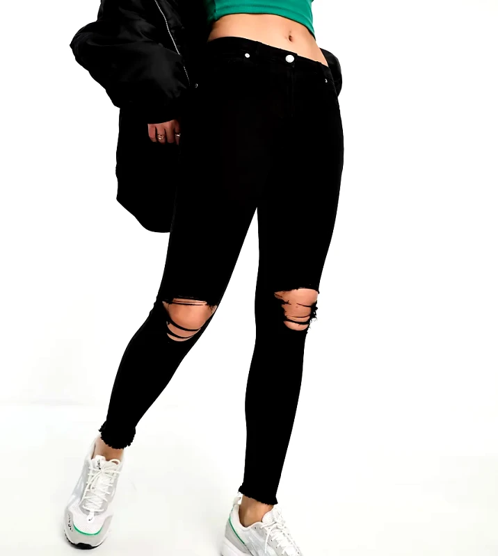Parisian Tall Parisian Tall skinny jeans with ripped knee in black