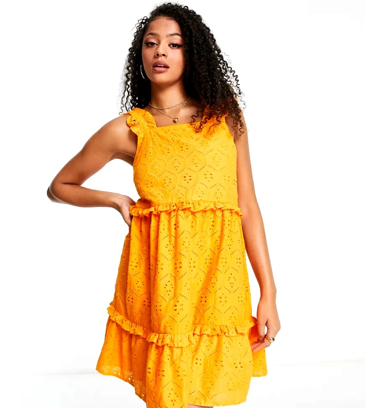 Influence Tall Influence Tall broderie tiered mini dress in orange