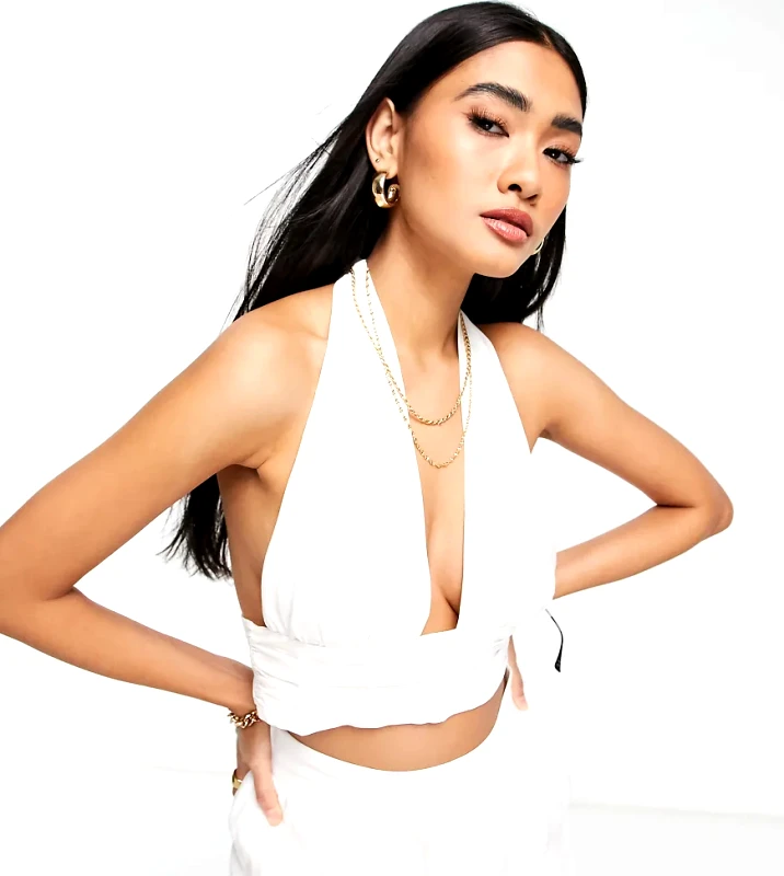 Fashion Union Fashion Union Exclusive halter crop beach top co-ord in white