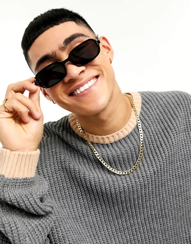 ASOS DESIGN ASOS DESIGN retro frame square sunglasses with smoke lens in black
