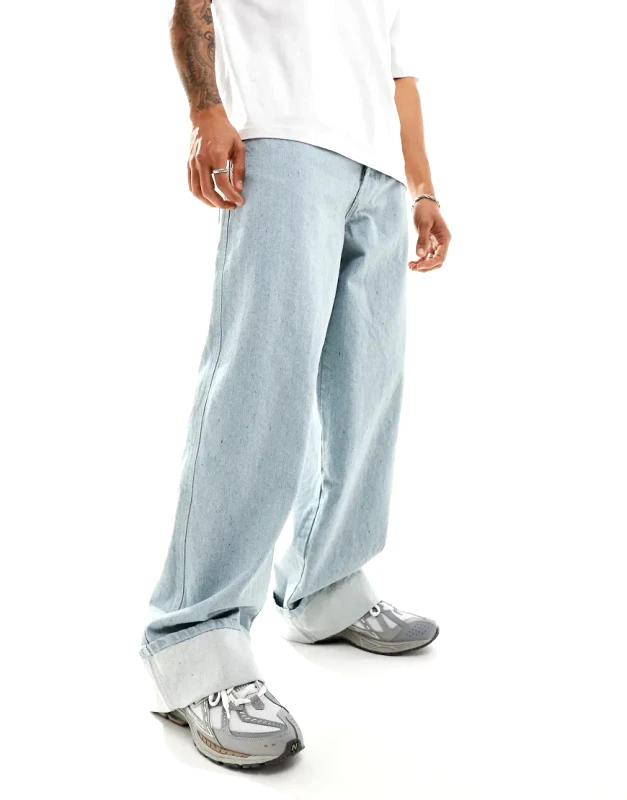 Collusion COLLUSION X002 baggy jeans in lightwash blue grey with turn ups - GREY