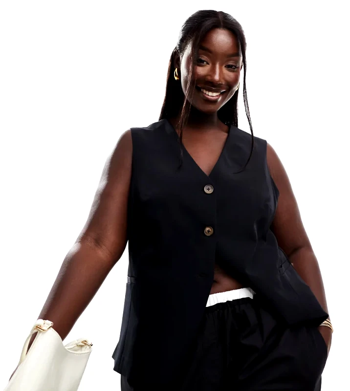 New Look Plus New Look Curve longline waistcoat in black