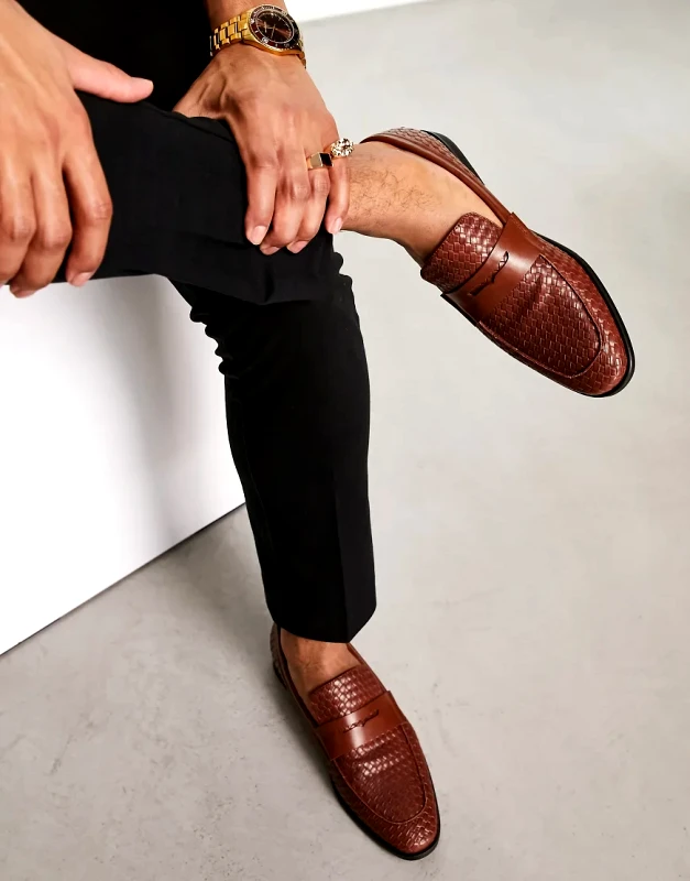 London Rebel X London Rebel X faux leather woven loafers in tan-Brown