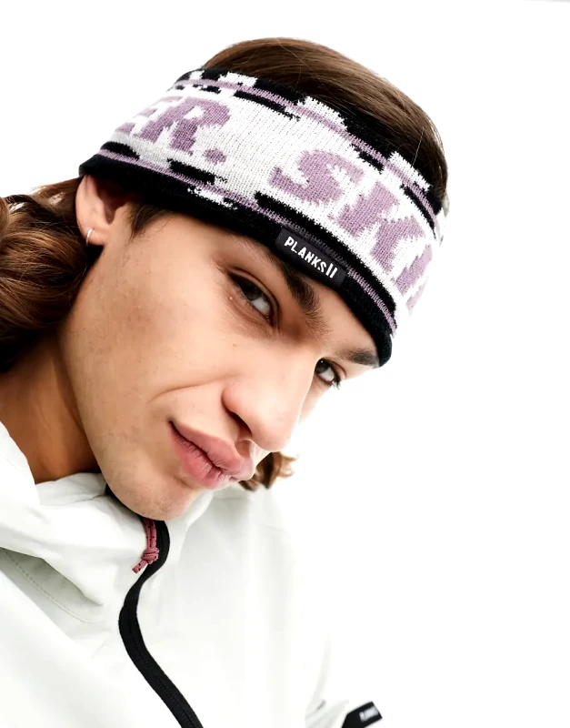 Planks Planks Skier unisex headband in grey and purple