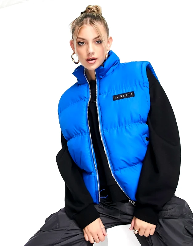 Il Sarto Il Sarto padded gilet with popper detail in bright blue