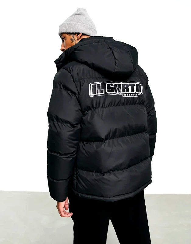 Il Sarto Il Sarto back print panelled puffer jacket in black