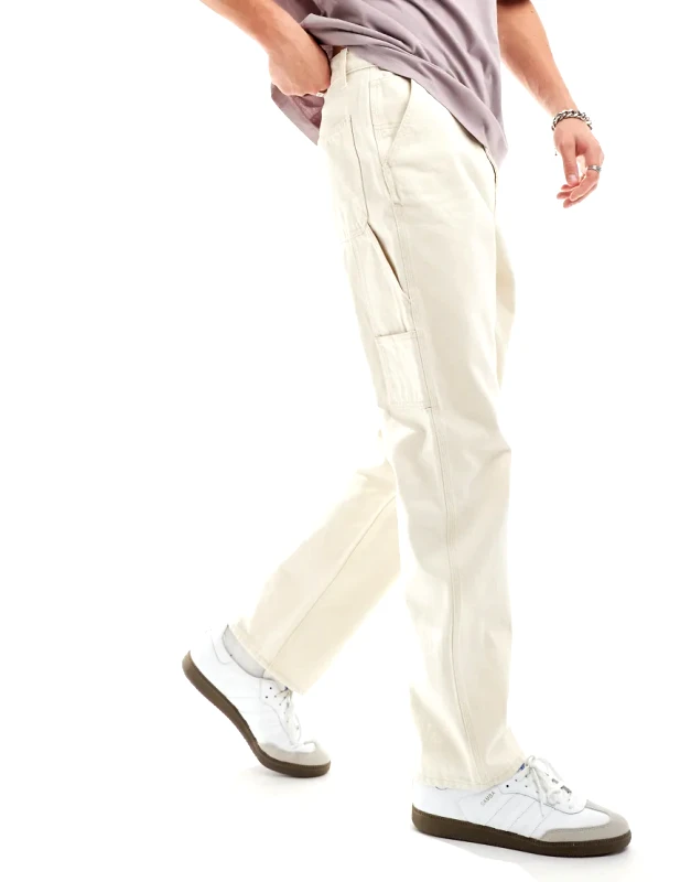 ONLY & SONS ONLY & SONS loose fit carpenter jeans in ecru-White