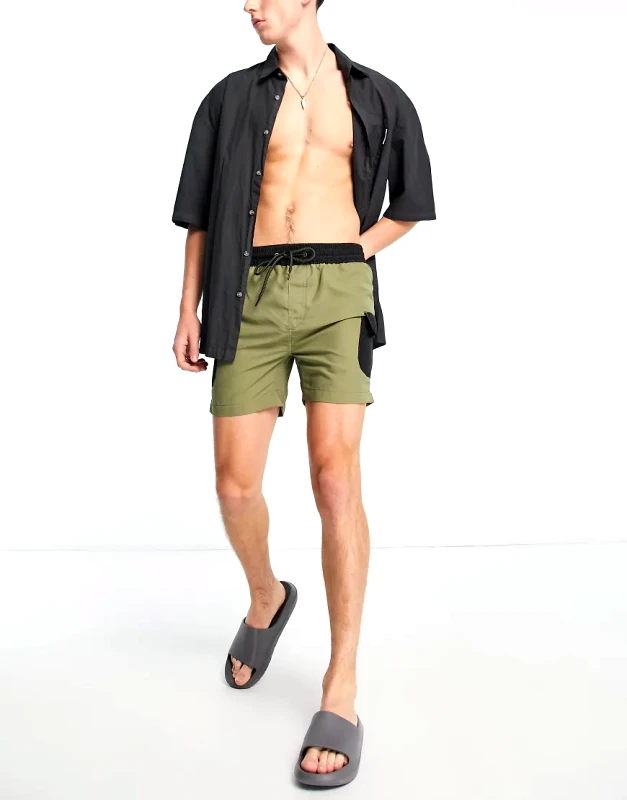 Threadbare Threadbare legian swim shorts with pockets in khaki-Green