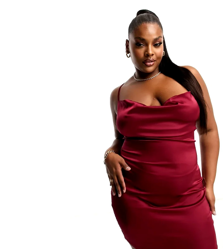 NaaNaa Plus NaaNaa Plus satin slip dress in burgundy-Red