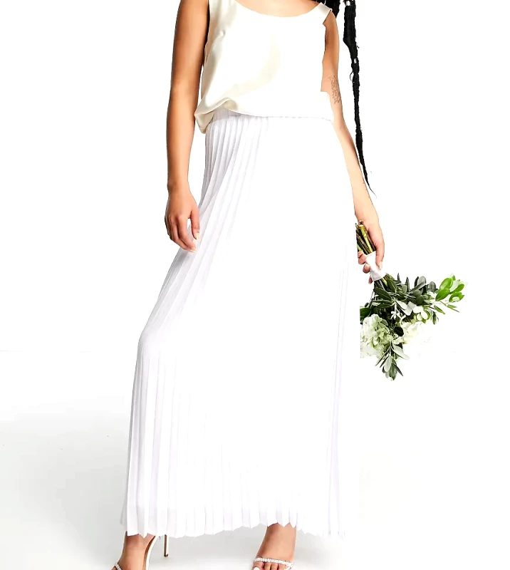 TFNC Petite TFNC Petite Bridesmaid pleated maxi skirt in white