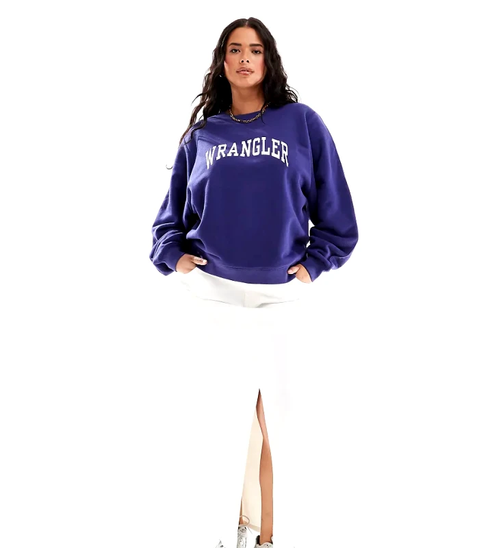Wrangler Plus Wrangler plus crew neck logo sweatshirt in blue-Navy