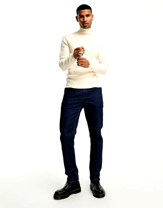 Brave Soul Brave Soul cotton ribbed roll neck jumper in oatmeal-Neutral