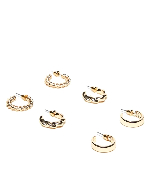 Liars & Lovers Liars and Lovers 3 pack twisted hoop earrings in gold