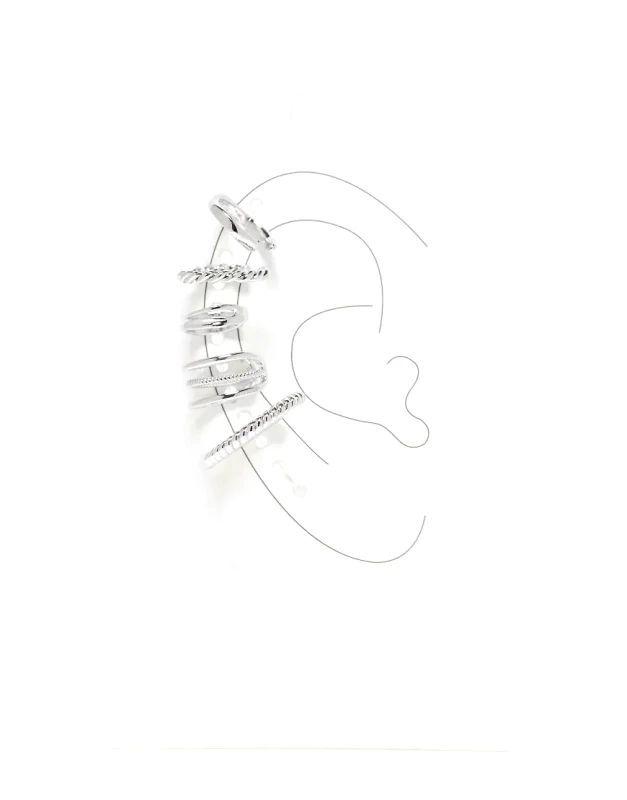 ASOS DESIGN ASOS DESIGN pack of 5 ear cuffs with mixed detail in silver tone