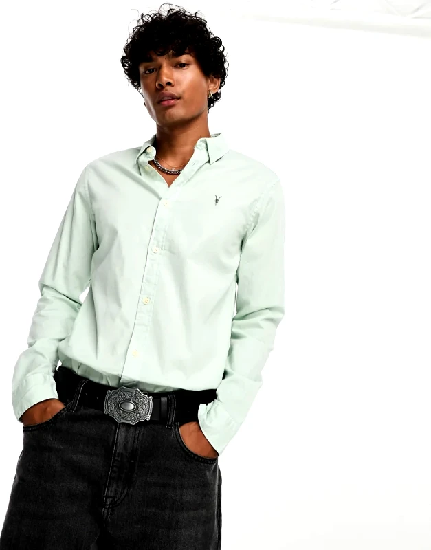 AllSaints AllSaints Hawthorne stretch fit shirt in aquatic blue